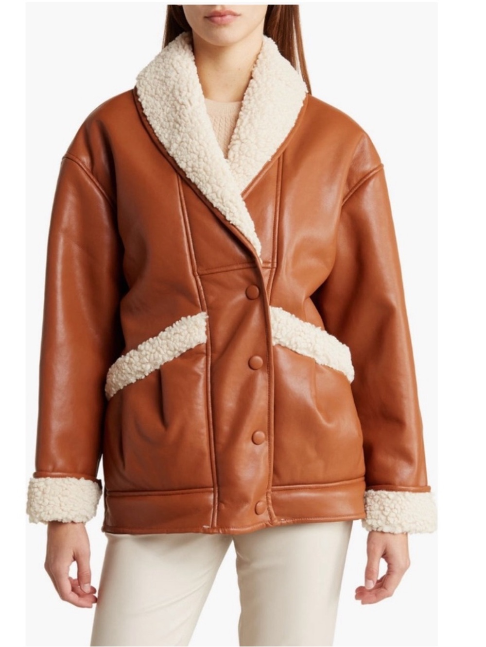 Blank NYC Chestnut Faux Leather Shearling-Trim Jacket